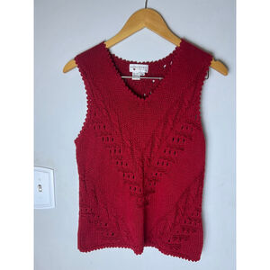Women's Reflections by Spiegel Red Knit V-Neck Sweater Vest M Vintage 80s/90s